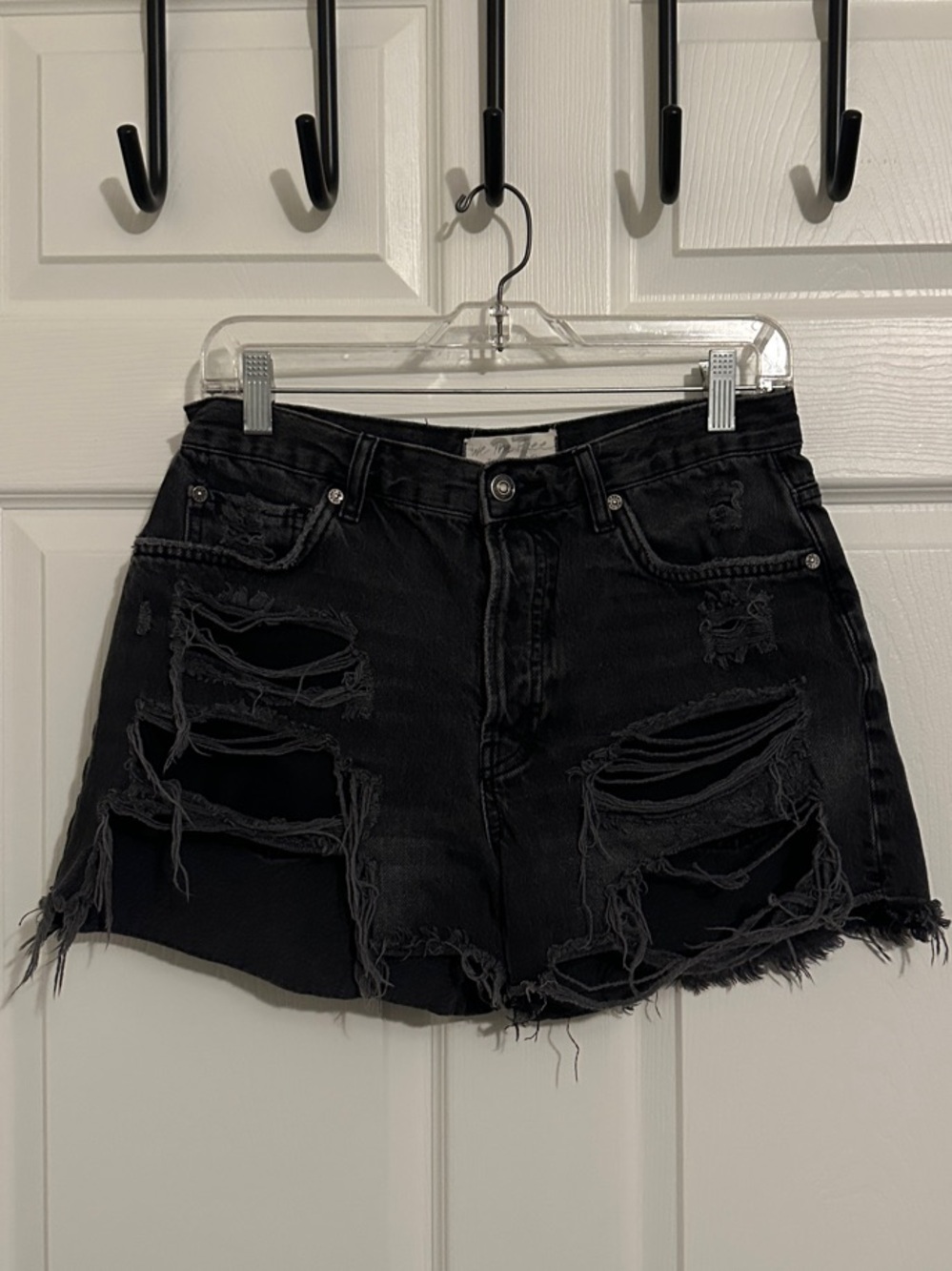 We The Free Black Distressed Denim Jean Shorts
